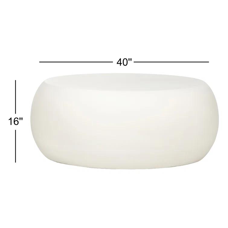 Round Ivory Concrete Outdoor Coffee Table with Storage