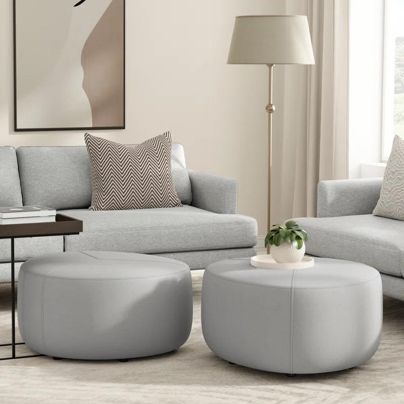 Simpli Home Moore 32"W Large Round Ottoman with Upholstered Seat and Solid Wood Frame, Assembled
