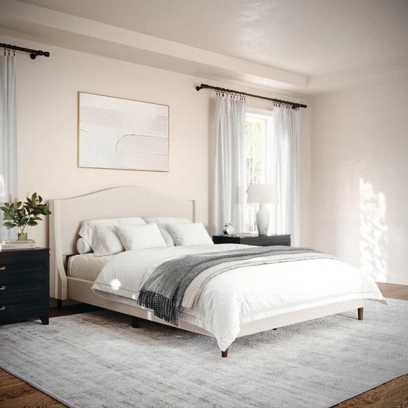 Martha Stewart Amelia Upholstered Platform Bed With Curved Headboard