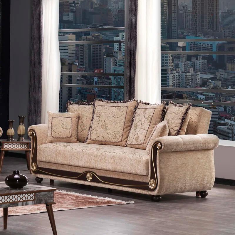 Rosdorf Park Mishonda Americano 95 in. Fabric Upholstered 3-Seater Twin 3-in-1 Sleeper Sofa Bed with Storage