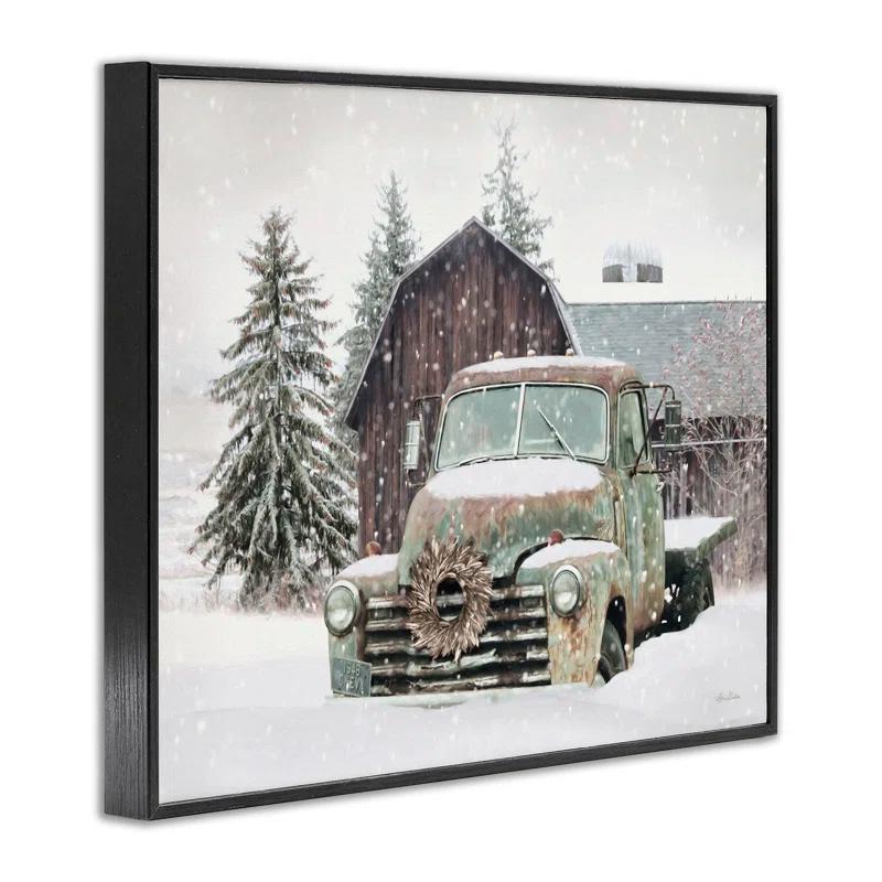 Stupell Industries Rural Vintage Truck & Barn Snowy Winter Landscape Giclee Texturized Art By Lori Deiter