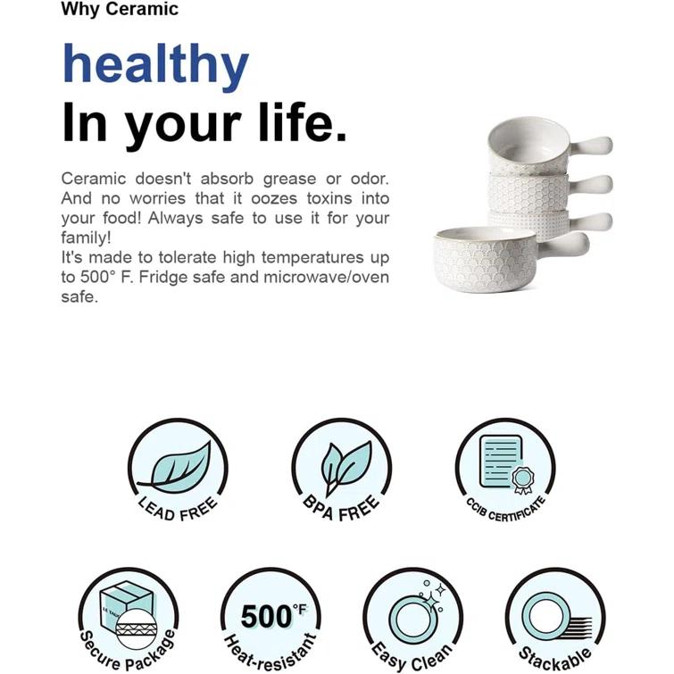 Red Barrel Studio® French Onion Soup Bowls, 18 Ounce Soup Bowls With Handles For Chili, Beef Stew, French Onion Soup Crocks Oven Safe - 5 Inch, Set Of 4, Arctic White