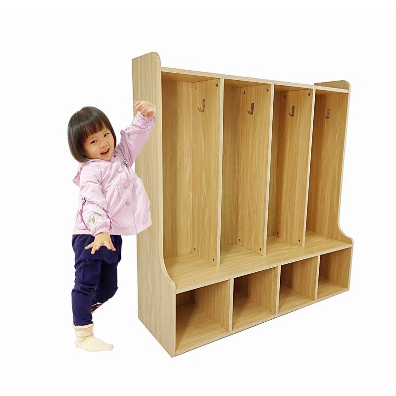 FixtureDisplays 4-Section Kids School Coat Locker 41" x 13" x 43" with Bench and Cubbies, Backpack