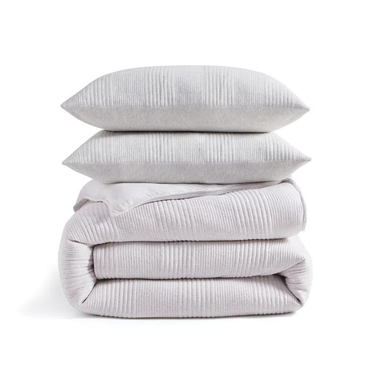DKNY Pure DKNY Pure Ribbed Jersey Queen Comforter Set Heather Gray