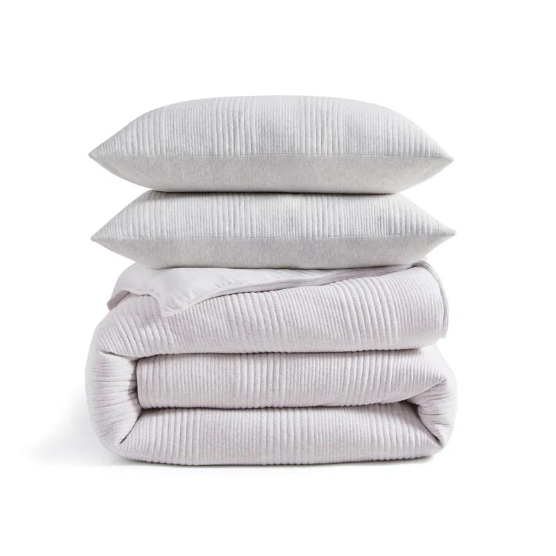 DKNY Pure Ribbed Jersey Queen Comforter Set Heather Gray