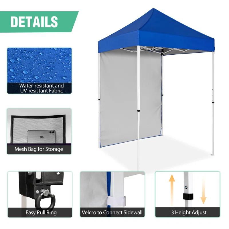 INTER HUT 5 Ft. W x 5 Ft. D Outdoor Pop Up Steel Canopy Portable Tent with 1 Sidewall