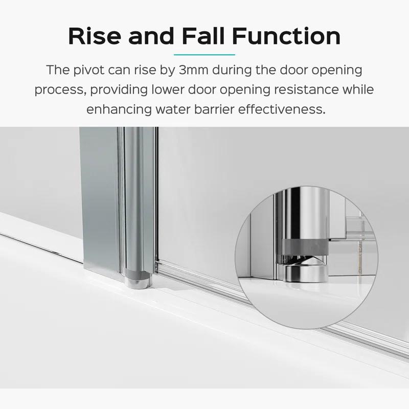 Tryimagine 43 In. W * 58 In. H Frameless Folding Shower Doors For Bathtub, 1/4" (6Mm) Thick SGCC Tempered Glass Door, Bathroom Pivot Tub Glass Door CCNPPcc-W1552P173133