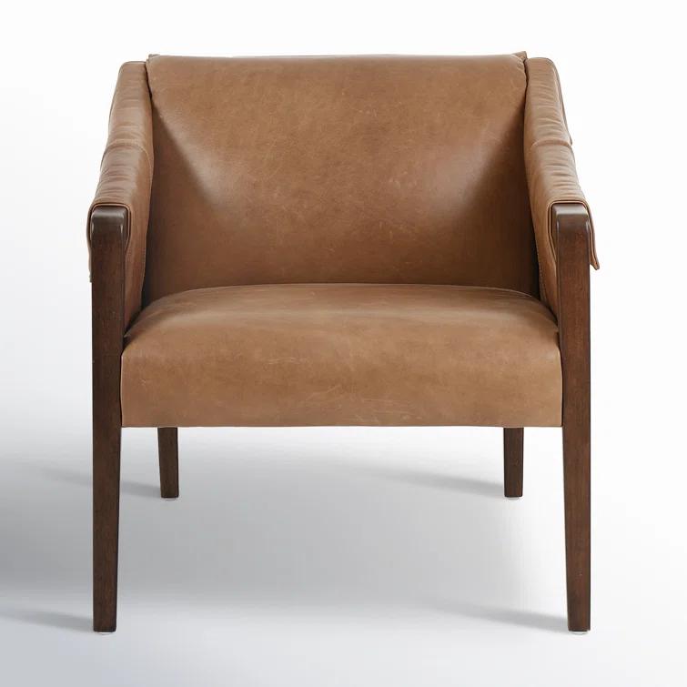 Palermo Nude Genuine Leather Contemporary Armchair in Natural Whitewash
