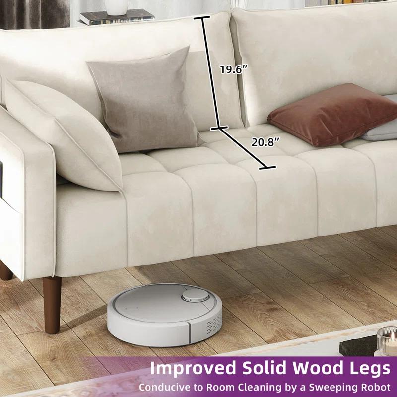 Mercer41 Damales 70" Square Arm Loveseat Sofa, Modern Velvet Loveseat with 2 Pillows