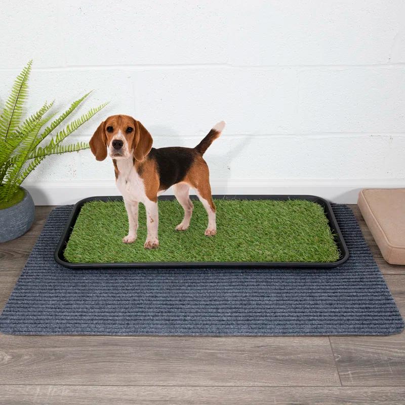 Ottomanson Pet Training Non-Slip Indoor/Outdoor Tray with Reusable Grass Pad