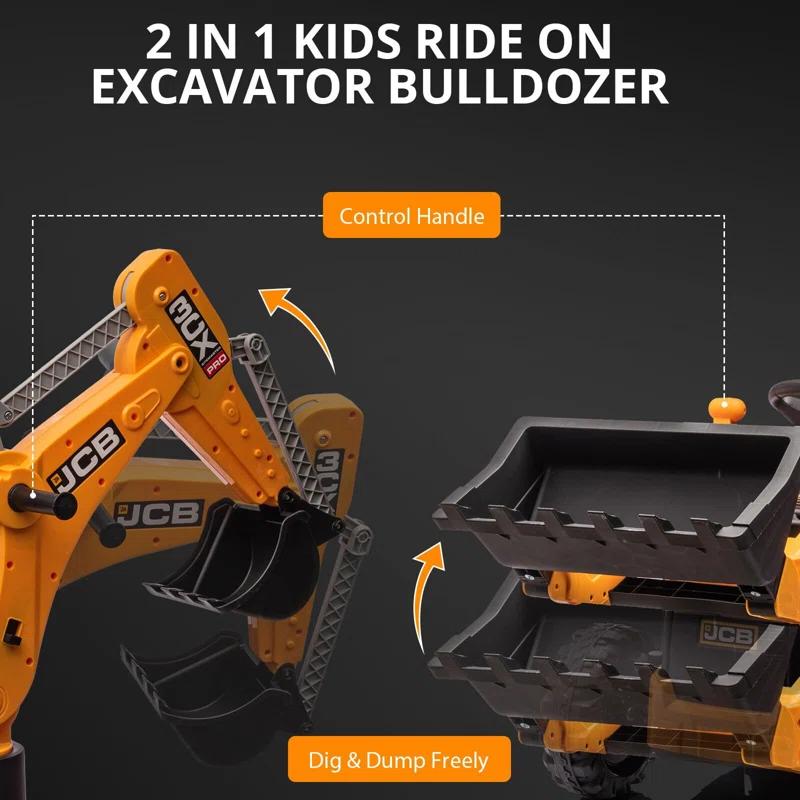 Hetoy 4 In 1 Ride On Excavator, 12V Battery Powered Electric Vehicle For Kids With Remote Control