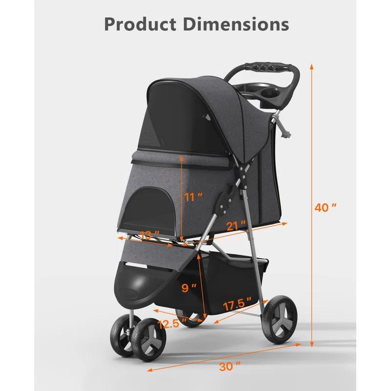 G & R PLUMBING ENTERPRISES, INC. Dog Stroller for Small/Medium Pets,Travel Folding Carrier 3 Wheels for Dog Cat Cage Jogger Stroller | Wayfair