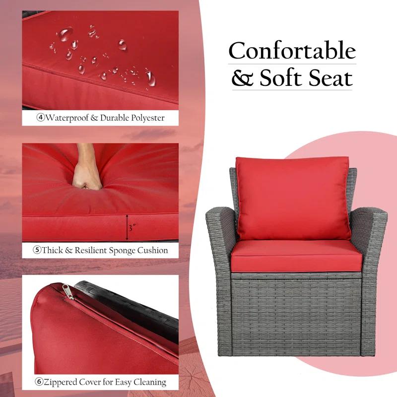 4 Piece Rattan Sofa Seating Group with Cushions