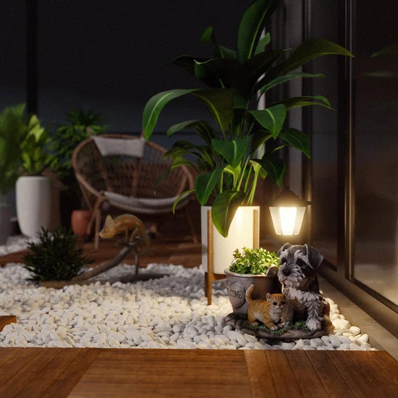 Lights And Flowerpot Funny Garden Decor Housewarming Gifts Lights For Patio Yard, Balcony Decorations (Dog And Cat)