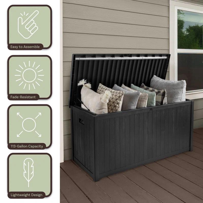 Pure Garden Outdoor Storage Box - 113 Gallon Lockable Deck Box for Pool Accessories, Patio Furniture Cushions, or Package Delivery for Outside by Pure Garden