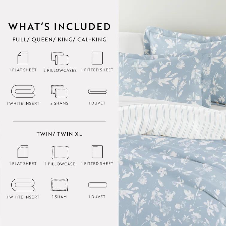 IEnjoy Home 8-Piece Reversible Bedding Bundle - Patterned Duvet Cover, Comforter Insert and Solid Sheet Set