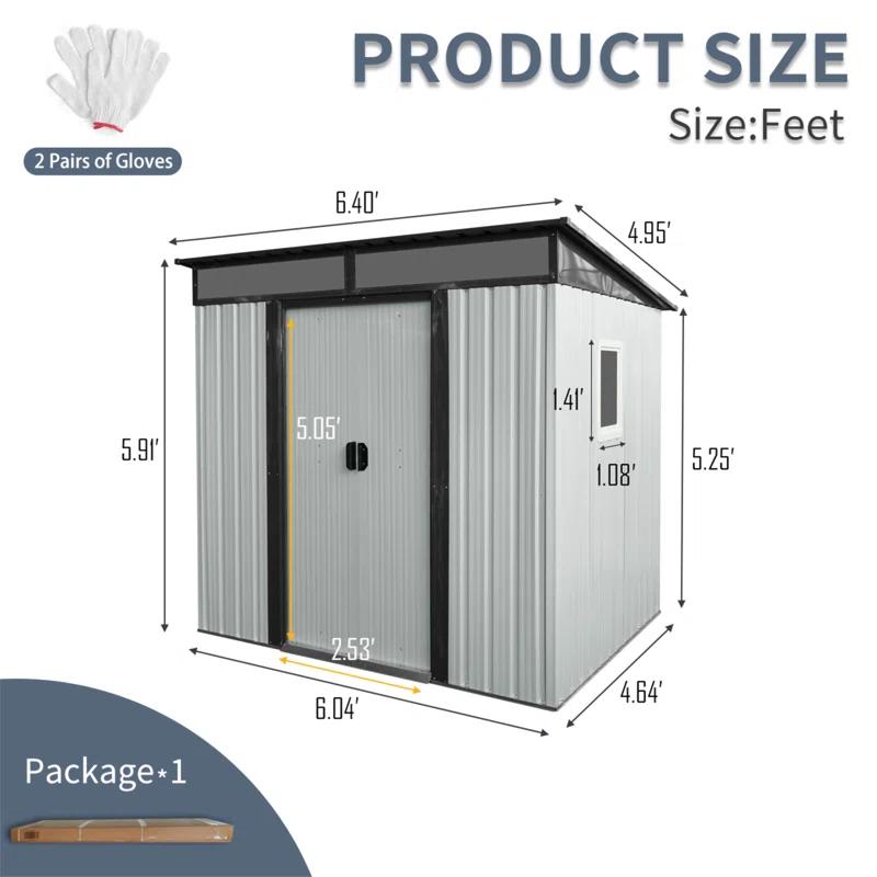 HLILish 6Ft X 5Ft Outdoor Metal Storage Shed With Window And Transparent Plate For Garden, Lawn