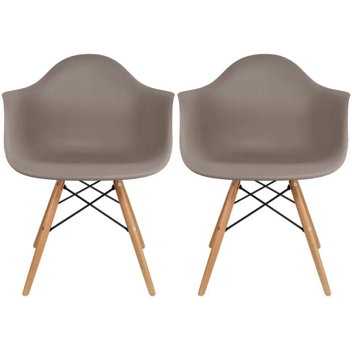 George Oliver Set of 2 Modern Dining Side Chairs from Molded Plastic Armchair Shell with Natural Wooden Legs, Maroon (Set of 2)