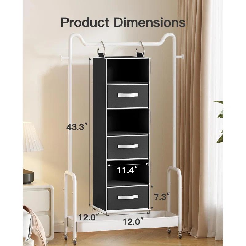 Rebrilliant Hanging Closet Organizer 6-Shelf with 3 Removable Drawers & Side Pockets