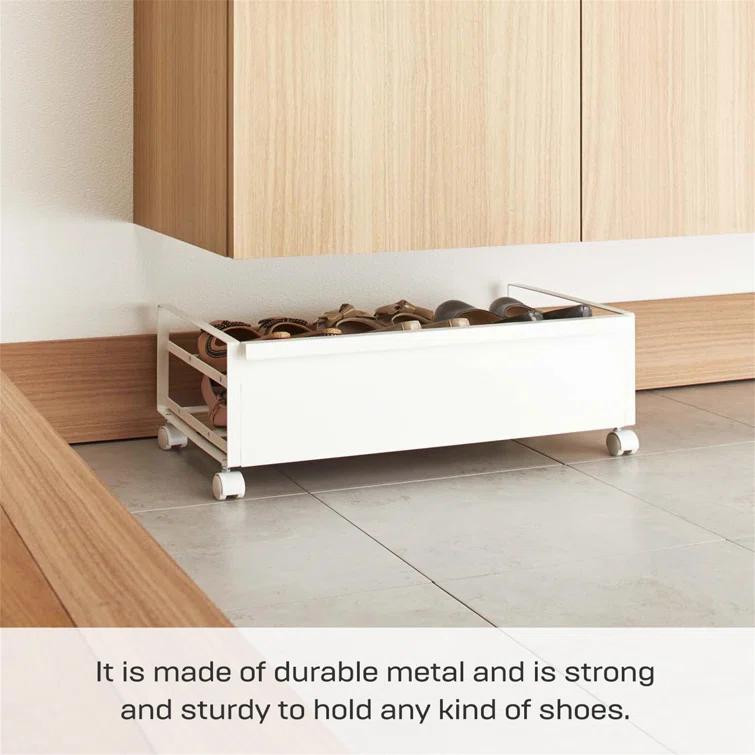 Yamazaki Home Rolling Shoe Rack, Steel, Holds 4 shoes, 6 heels, Wheels