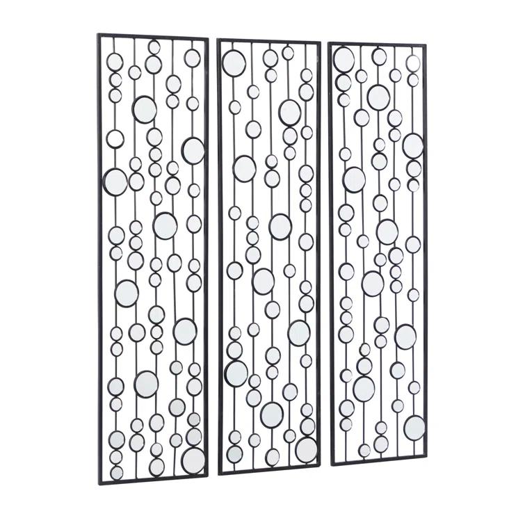 Mercer41 Metal Geometric Black Wall Decor with Round Mirror Accents Set