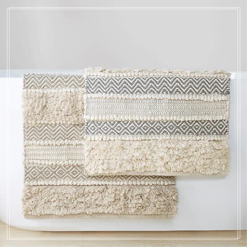 Ink+Ivy, JLA Home 22"x58" Asher Woven Textured Striped Bath Rug Natural : Microfiber, Machine Washable, Non-Slip Backing
