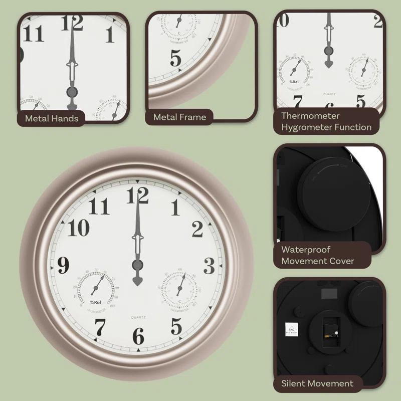 Pure Garden Indoor Outdoor Clock Thermometer Combo - 18-Inch Waterproof Outdoor Wall Clock with Temperature and Humidity by Pure Garden
