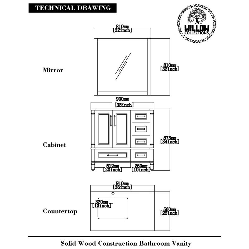 Willow Collections 36'' Single Bathroom Vanity with Quartz Top
