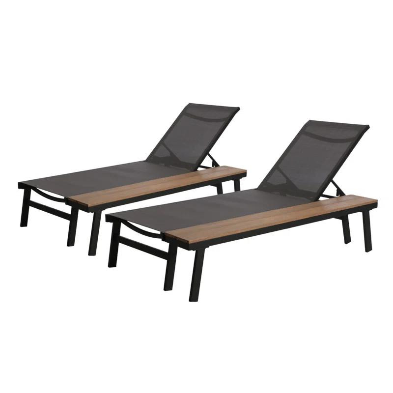Hokku Designs Waterloo Chaise Lounge With Attached Wood Side Table(Set Of 2)