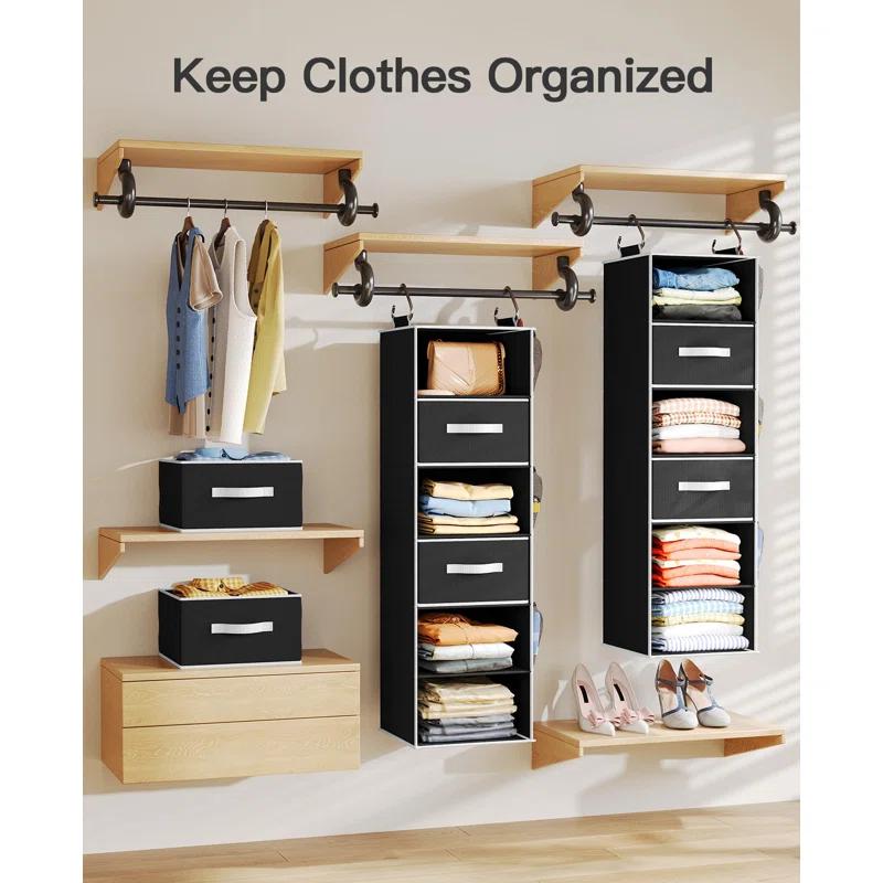 Rebrilliant Hanging Closet Organizer 6-Shelf with 3 Removable Drawers & Side Pockets