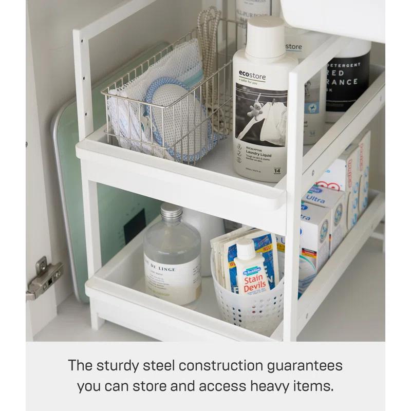 Yamazaki Home Yamazaki Home Tower Under-Sink Rack With Pull-Out Shelf, Versatile Kitchen Cabinet Storage Drawers, 2 Tiers, Sturdy Organization System - Steel