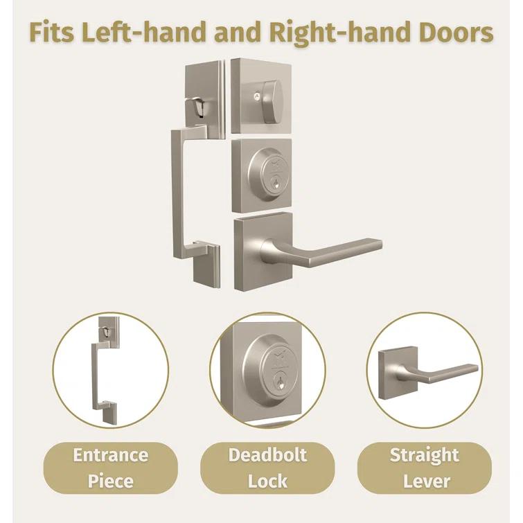 Mega Handles Mega Handles Tobelle Reversible Entry Door Handle Set with Single Cylinder Deadbolt and Lever – Modern Handle for Front, Garage, or Interior Doors