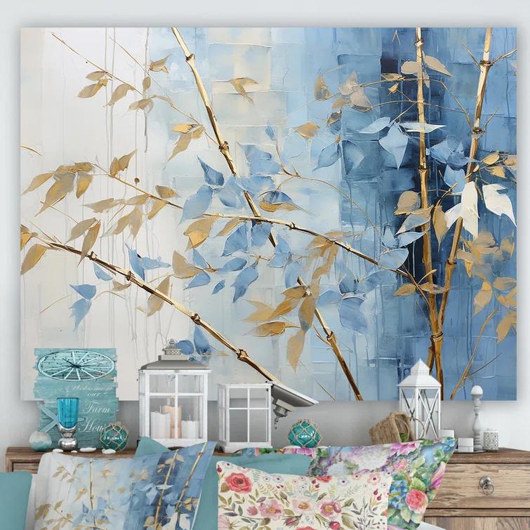Design Art Blue And Gold Bamboo Dance - Bamboo Canvas Wall Art_106586 | Wayfair