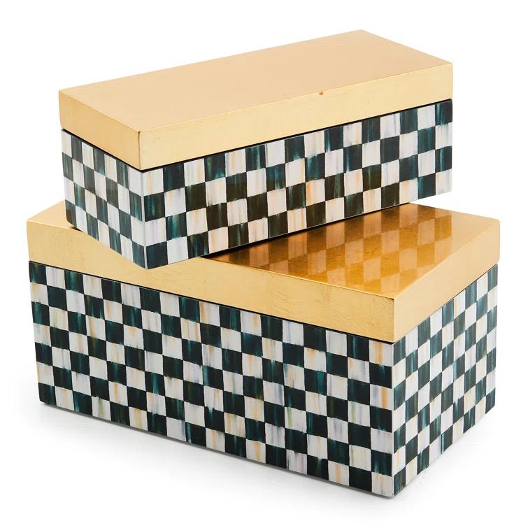 MacKenzie-Childs Courtly Check Large Lacquer Decorative Box With Hinged Lid