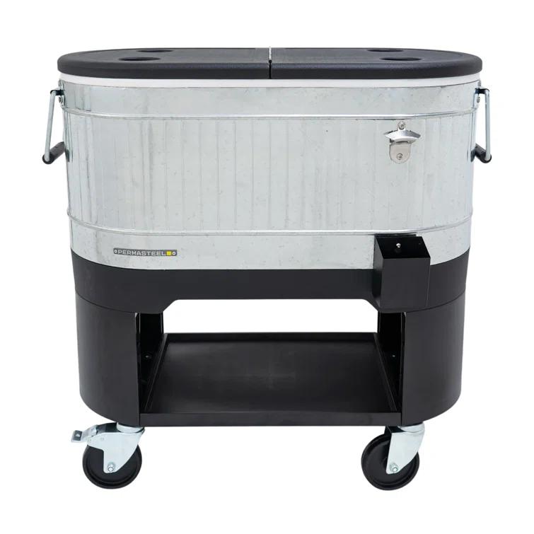 Permasteel Permasteel 120-Qt Large Outdoor Cooler Cart on Wheels, Rolling Patio Cooler with Dividers for Separate Compartments