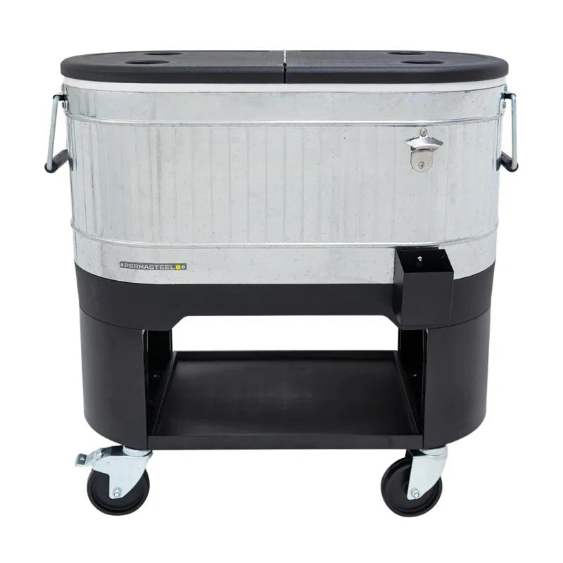 Permasteel Permasteel 120-Qt Large Outdoor Cooler Cart on Wheels, Rolling Patio Cooler with Dividers for Separate Compartments