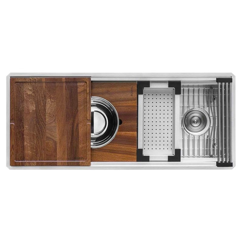 Ruvati RVH8333 Ruvati 45-inch Workstation Two-Tiered Ledge Kitchen Sink Undermount 16 Gauge Stainless Steel