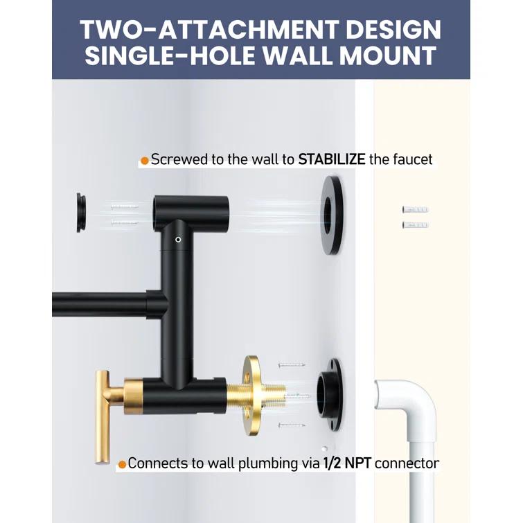 ARCORA ARCORA Single Hole Two Attachment Brass Wall Mounted Pot Filler Kitchen Faucet with Double-Handle AR7108800GB