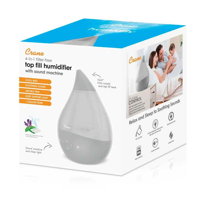 Crane USA Drop 2.0 , 4-in-1 Cool-Mist Humidifier with Aroma Tray & Sound Machine
