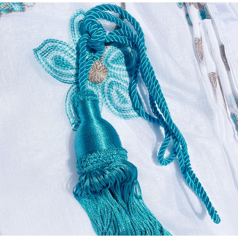 Red Barrel Studio® Embroidery Sheer Curtain 2 Panels Set Luxury Window Curtain Attached Valance With Satin Backing And 2 Tie Backs