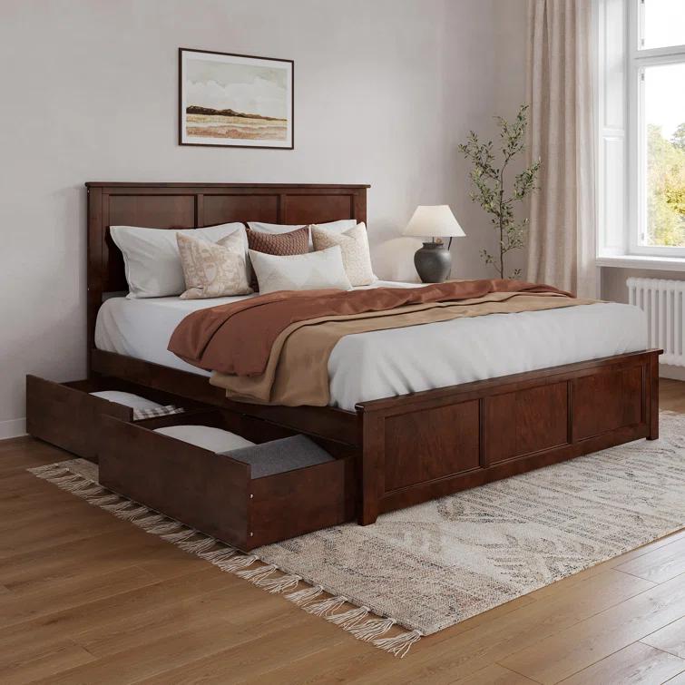 AFI Furnishings Madison Solid Wood Platform Bed with Matching Footboard & Storage Drawers