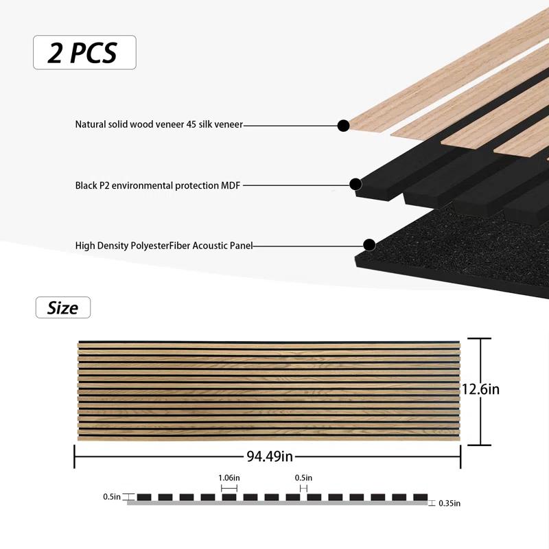 Wood Slat Wall Panel, 94.49 x 12.6 Inch Acoustic Wood Wall Panels for Wall and Ceilings, 3D Wall Panels for Interior Wall Decor, 2 Pack, White