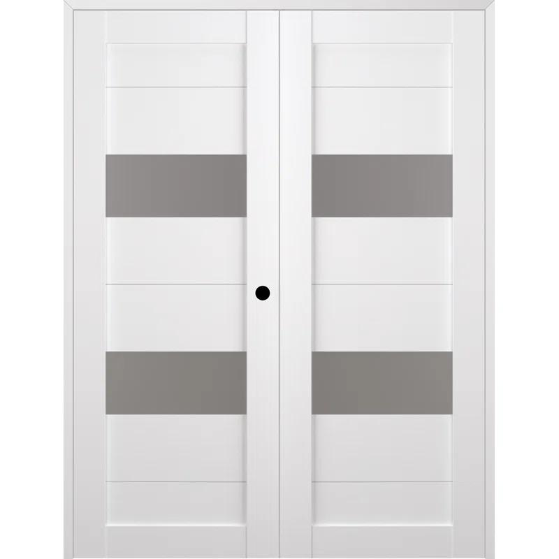 Berta Solid Manufactured Wood and Glass Paneled Prefinished Standard Double Door