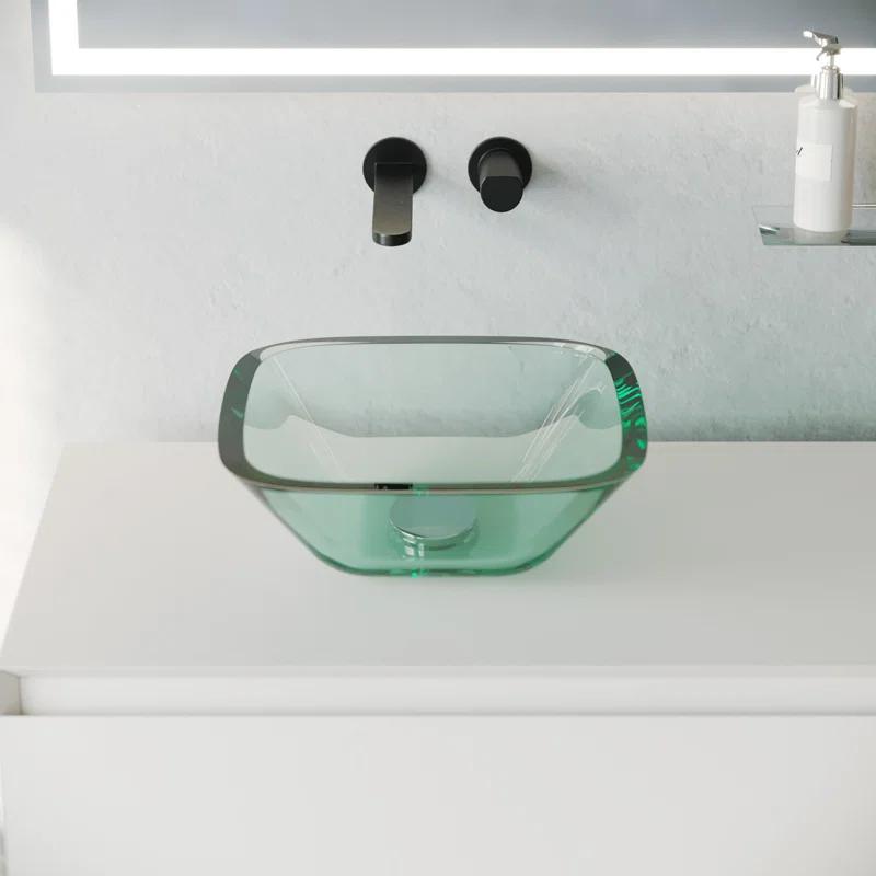 Square Glass Bathroom Vessel Sink with Drain Mini Bath Bowl