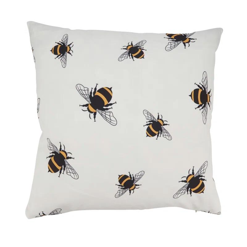Saro Charming Bumble Bee Outdoor Pillow with Poly Fill