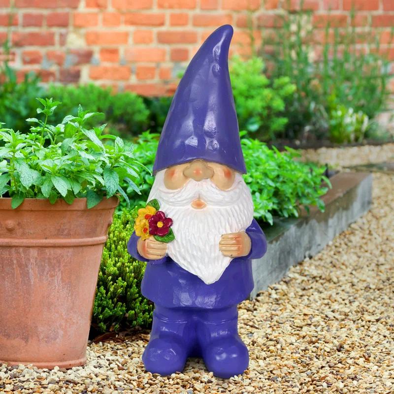 11-Inch Purple Solar Garden Gnome with LED Hat