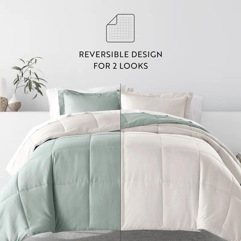 IEnjoy Home 7-Piece Reversible Bedding Bundle - Solid Comforter and Patterned Sheet Set