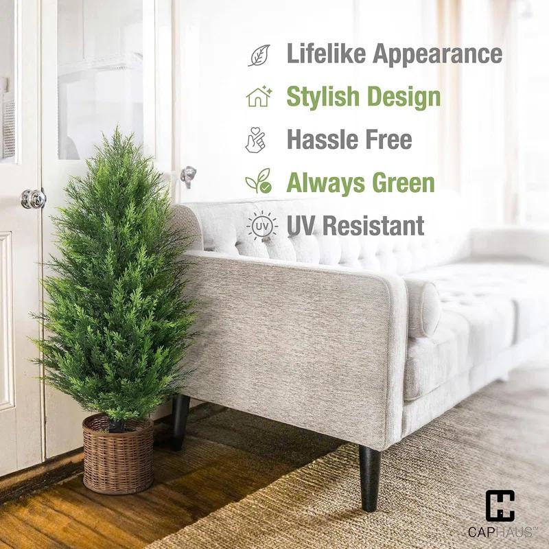 CAPHAUS CAPHAUS Artificial Cedar Tree Pair, UV Resistant Boxwood Topiary w/ Dried Moss, 3 / 4 / 5 Feet