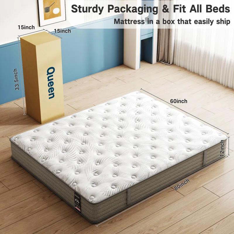 Alwyn Home Alwyn Home Cool 12" Hybrid Mattress Medium Firm Gel Memory Foam Mattress-10-Year Warranty- 100 Night Trial