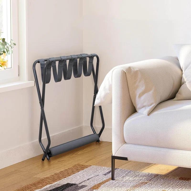 MEBROT Set Of 2, Foldable Suitcase Stands For Guest Room, Metal Luggage Holder With Storage Shelf For Bedroom, Hotel, Easy Assemble